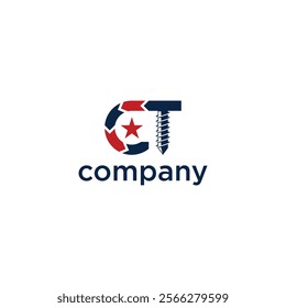 Letter C with screw and star logo design concept template.