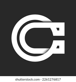 Letter C shape logo monogram, intersection white lines identity print emblem.
