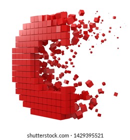 letter C shaped data block. version with red cubes. 3d pixel style vector illustration. suitable for blockchain, technology, computer and abstract themes.