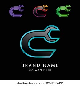 letter C shaped key car beauty logo design vector