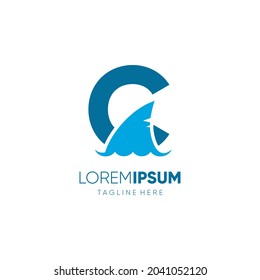 Letter C Shark Fin Logo Design Vector Icon Graphic Emblem Illustration
