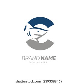 Letter C Shark Logo Design Vector Icon Graphic Emblem Illustration