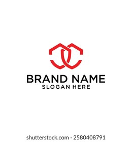 Letter C shield connect logo design vector