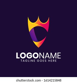 Letter C Shield crown logo design