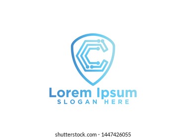 Letter C, Shield Digital Tech Logo Designs Vector Illustration