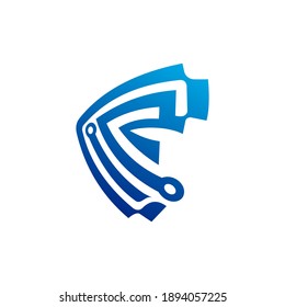Ilustración vectorial del logotipo tecnológico digital de la Carta C Shield