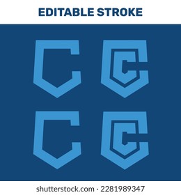 Marca de marca de logotipo de trazos editable para Escudo de letra C