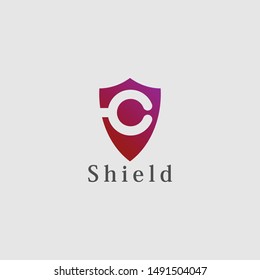 Letter c with shield frame logo vector design