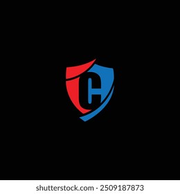 Modelo de design do logotipo do escudo da letra C abstrata. Sinal comercial de monograma nominal premium. Ícone de vetor de fundação universal.