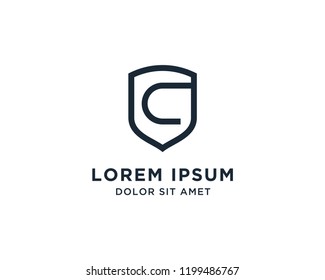 Letter C Shield Logo Line Vector Design
