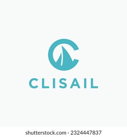 letter c with ship logo design vector silhouette illustration
