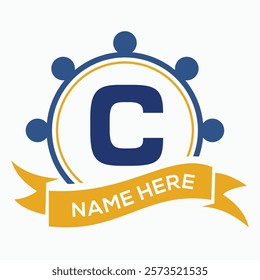 Letter C Ship Wheal Logo Concept For Ship and Boat Steering Wheel Symbol. Boat Wheel Control Symbol