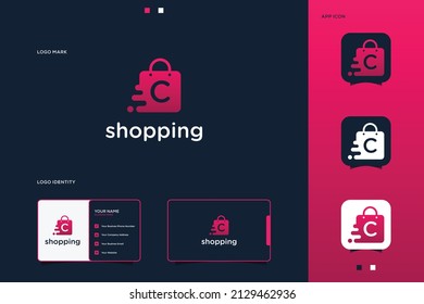 Letter C shopping store logo design template