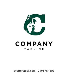 Letter C Siberian Husky Dog Logo