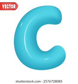 letter C. letter sign blue color. Realistic 3d design Glossy letters in cartoon balloon style. Isolated on white background. vector illustration
