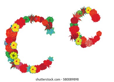 Letter "C", "c" of sign design floral  on a white background
