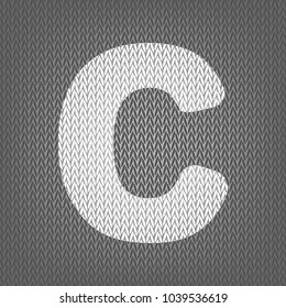 Letter C sign design template element. Vector. White knitted icon on gray knitted background. Isolated.