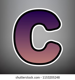 Letter C sign design template element. Vector. Violet gradient icon with black and white linear edges at gray background.