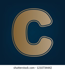 Letter C sign design template element. Vector. Golden icon and border at dark cyan background.