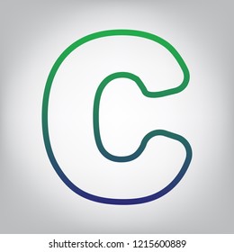 Letter C sign design template element. Vector. Green to blue gradient contour icon at grayish background with light in center.