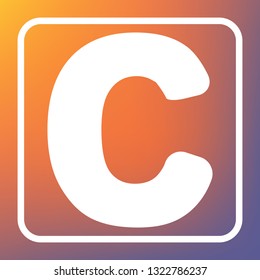 Letter C sign design template element. Vector. White icon on transparent button at orange-violet gradient background.