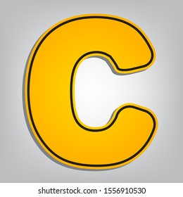 Letter C sign design template element. Flat orange icon with overlapping linear black icon with gray shadow at whitish background. Illustration.