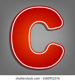 Letter C sign design template element. Flat red icon with linear white icon with gray shadow at grayish background. Illustration.