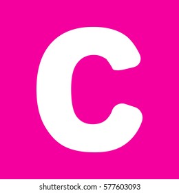 Letter C sign design template element. White icon at magenta background.