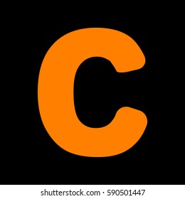 Letter C sign design template element. Orange icon on black background.