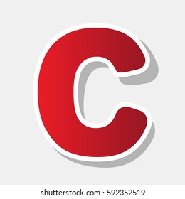 Letter C sign design template element. Vector. New year reddish icon with outside stroke and gray shadow on light gray background.