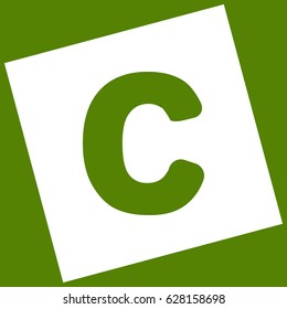 Letter C sign design template element. Vector. White icon obtained as a result of subtraction rotated square and path. Avocado background.