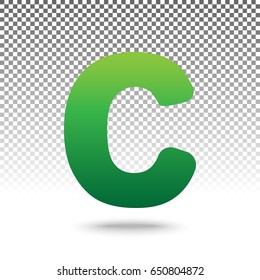 Letter C sign design template element. Vector. Green gradient icon with shadow at bottom on transparent and white background.