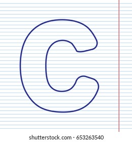 Letter C sign design template element. Vector. Navy line icon on notebook paper as background with red line for field.