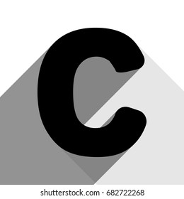 Letter C sign design template element. Vector. Black icon with two flat gray shadows on white background.