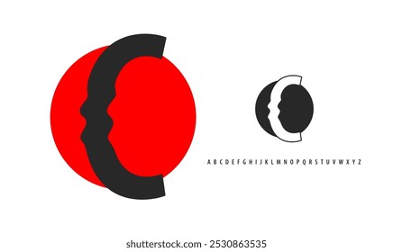 Letter C silhouette on red sun, twisting alphabet. Japanese logo for sushi roll restaurant logo, asian cultural event logotype. Vector logo and typeset