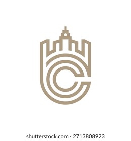 Letter C Simple logo with a city crown. With an elegant gold color, it looks more premium and minimalist.