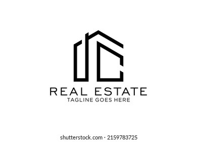 Letter C Einfache moderne Bauarchitektur Logo-Design mit Line Art Wolkenkratzer