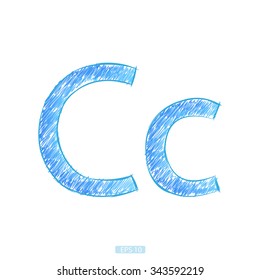 letter C sketch blue on white background