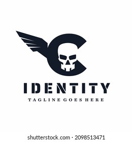 Letter C Skull Wings Logo Design