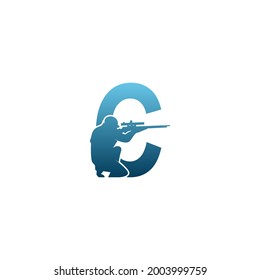 Letter C with sniper icon logo design concept template vector