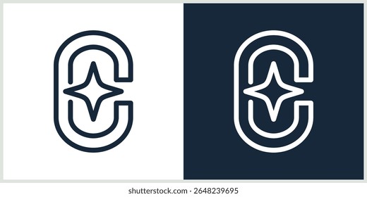 letter C spark logo line minimalist vector