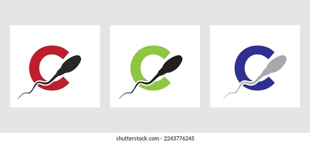 Letter C Sperm Cell Logo Template. Medizinisches Symbol der Sperm Bank