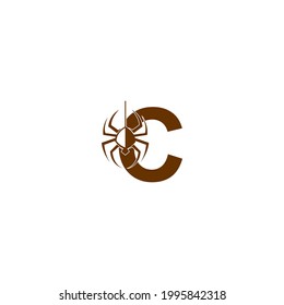 Letter C with spider icon logo design template vector