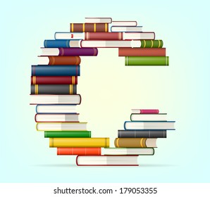Letter C. Stack of multi colored books vector illustration