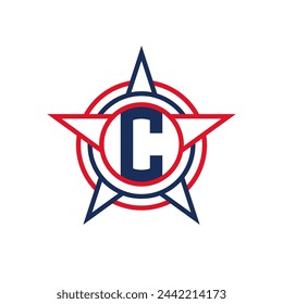 Letter C Star Logo Design. Patriotic C Logo concept inside Star