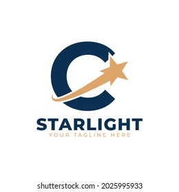 Letter C with Star Swoosh Logo Design. Suitable for Start up, Logistic, Business Logo Template