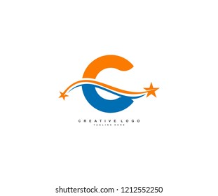 Letter C Stars Swoosh Logo