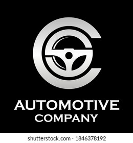 Letra c con ilustración del logotipo del volante de dirección. adecuado para el automóvil