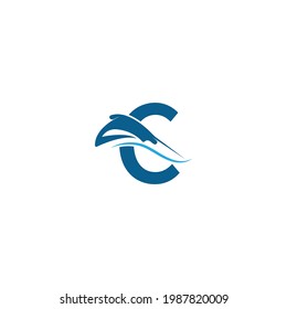 Letter C with stingray icon logo template illustration vector