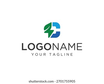 Letter C and storm logo design vector, green energy logo design template